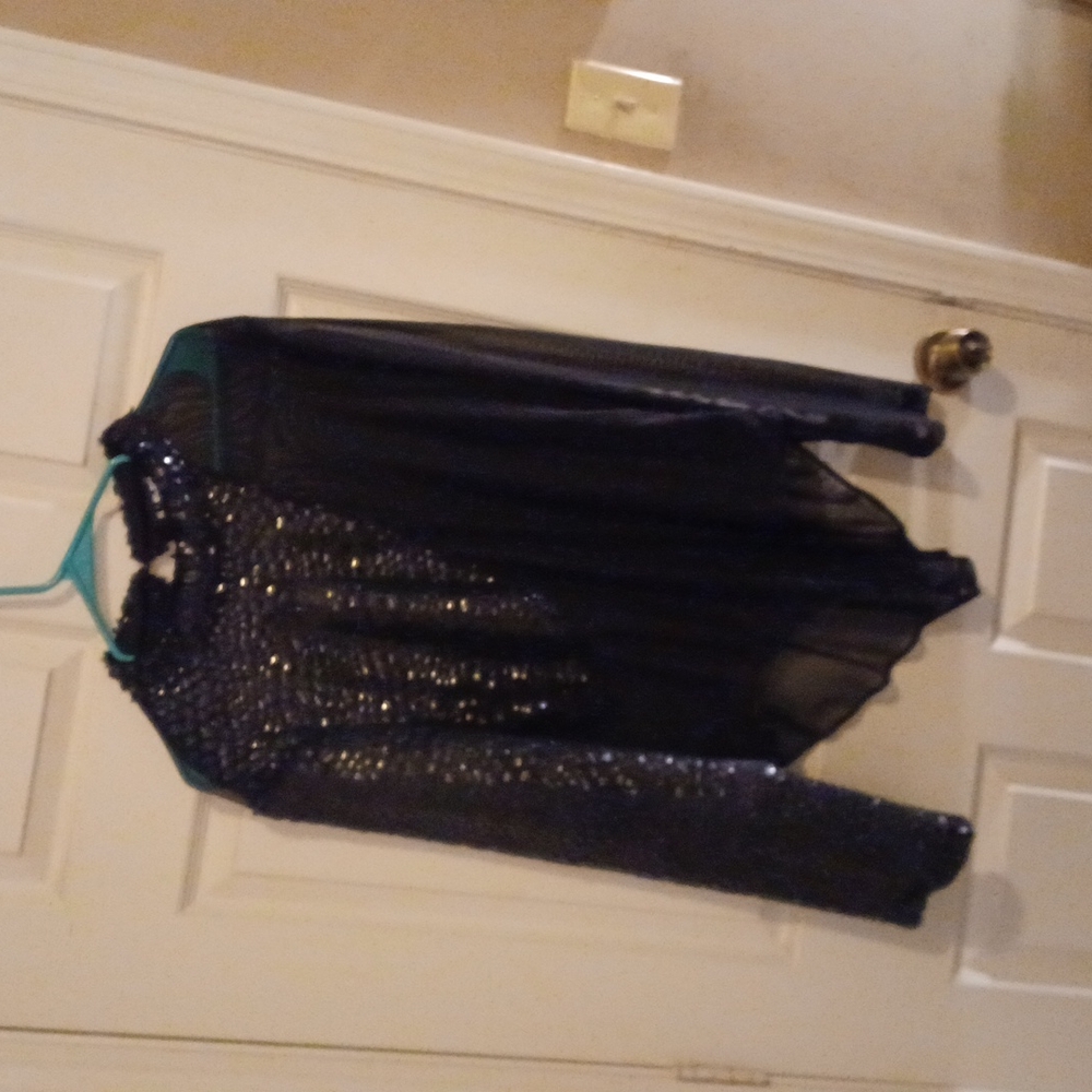 Black see through one sleeve feathered bodysuit size 3x